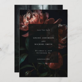 Dunkelromantisches Black Peony Floral Wedding Foto Save The Date