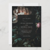 Dunkelromantisches Black Peony Floral Wedding Foto Save The Date (Vorderseite)