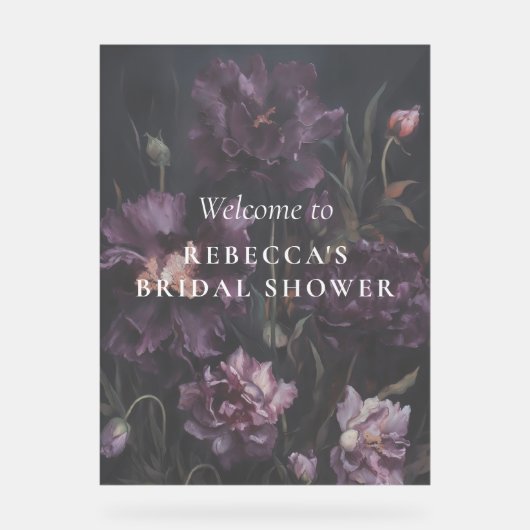 Dunkelromantisches Moody-Floral-Brautparty Willkom Acrylschild (Vorderseite)