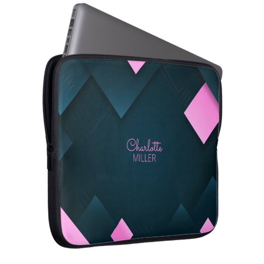Dunkelrosa Abstrakte Formen mit Individuelle Name Laptopschutzhülle (Vorne Rechts)