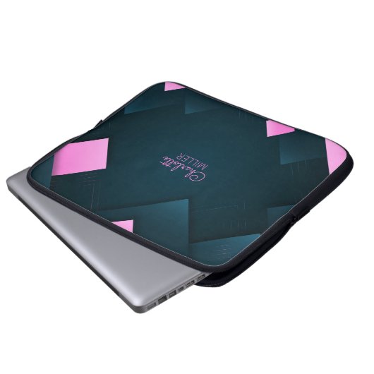 Dunkelrosa Abstrakte Formen mit Individuelle Name Laptopschutzhülle (Vorne Knopf)