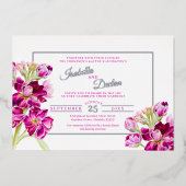 Dunkelrosa Aquarellfarbe Hochzeitsgold Folieneinladung (Vorderseite)