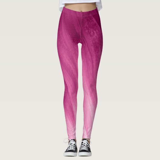 Dunkelrosa bis weiße Leggings abstrakter Kunst (Vorderseite)