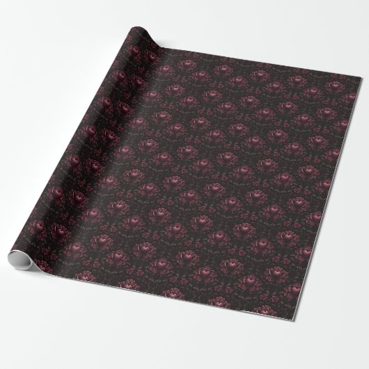 Dunkelrosa Blütendampfer auf schwarz Geschenkpapier (Ungerollt)