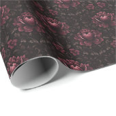Dunkelrosa Blütendampfer auf schwarz Geschenkpapier (Rolleneckpunkt)