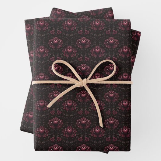 Dunkelrosa Blütendampfer auf schwarz Geschenkpapier Set (Beispiel)