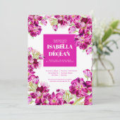 Dunkelrosa Blütenwerk Aquarellfarbenhochzeit Einladung (Stehend Vorderseite)