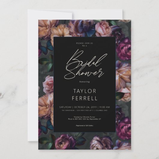 Dunkelrosa Burgundy & Gold Brautparty Einladung (Vorderseite)