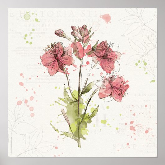 Dunkelrosa Floral Splash Poster (Vorne)