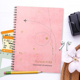 Dunkelrosa Flugzeug Name Gold Spots Reisejournal Notizblock