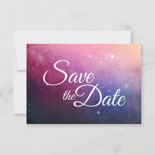 Dunkelrosa Galaxie Save the Date Karte (Vorderseite)