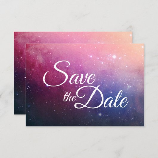 Dunkelrosa Galaxie Save the Date Karte (Vorne/Hinten)