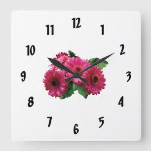 Dunkelrosa Gerbera daisies Quadratische Wanduhr