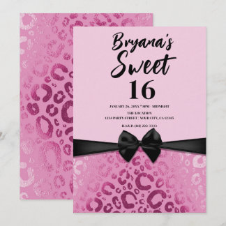 Dunkelrosa Glam Leopard Print Sweet 16 Einladung
