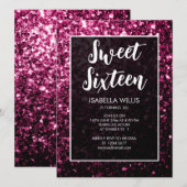 Dunkelrosa Glitzern Glitzer Sweet 16 elegantes Dre Einladung (Vorne/Hinten)