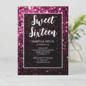 Dunkelrosa Glitzern Glitzer Sweet 16 elegantes Dre Einladung (Stehend Vorderseite)