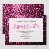Dunkelrosa Glitzern Glitzer Sweet 16 elegantes Dre Einladung (Vorne/Hinten)