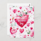 Dunkelrosa Herzen und Blume Valentins Gruß Postkarte (Vorne/Hinten)