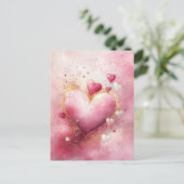 Dunkelrosa Herzen und Valentins Gruß durch Glitzer Postkarte (Stehend Vorderseite)