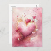Dunkelrosa Herzen und Valentins Gruß durch Glitzer Postkarte (Vorne/Hinten)