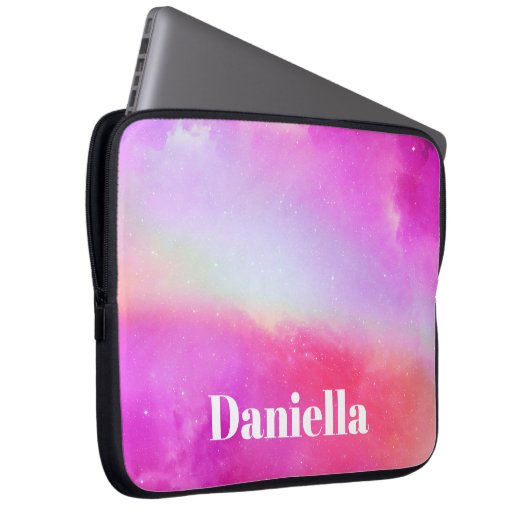 Dunkelrosa Holografischer Himmel mit Individuelle Laptopschutzhülle (Vorne Rechts)