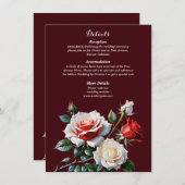 Dunkelrosa Hübsche rote Rosen Blumenhochzeit Begleitkarte (Vorne/Hinten)