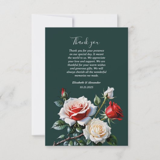 Dunkelrosa Hübsche rote Rosen Blumenhochzeit Dankeskarte (Vorderseite)