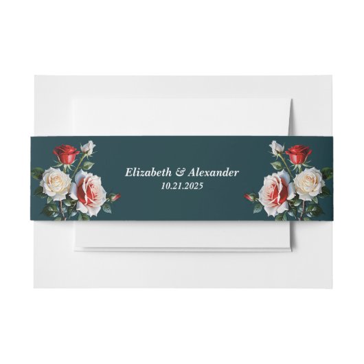 Dunkelrosa Hübsche rote Rosen Blumenhochzeit Einladungsbanderole (Vorderseite Beispiel)