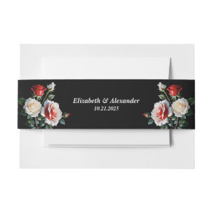 Dunkelrosa Hübsche rote Rosen Blumenhochzeit Einladungsbanderole