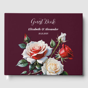 Dunkelrosa Hübsche rote Rosen Blumenhochzeit Gästebuch