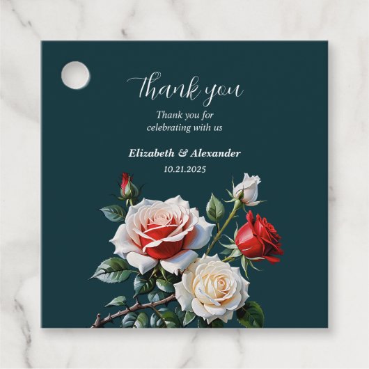 Dunkelrosa Hübsche rote Rosen Blumenhochzeit Geschenkanhänger (Vorderseite)