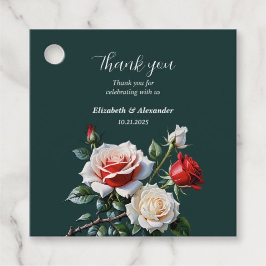 Dunkelrosa Hübsche rote Rosen Blumenhochzeit Geschenkanhänger (Vorderseite)