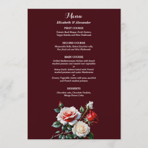 Dunkelrosa Hübsche rote Rosen Blumenhochzeit Menükarte