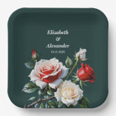 Dunkelrosa Hübsche rote Rosen Blumenhochzeit Pappteller (Vorderseite)