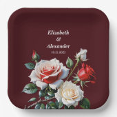 Dunkelrosa Hübsche rote Rosen Blumenhochzeit Pappteller (Vorderseite)