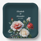 Dunkelrosa Hübsche rote Rosen Blumenhochzeit Pappteller (Vorderseite)