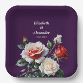 Dunkelrosa Hübsche rote Rosen Blumenhochzeit Pappteller (Vorderseite)