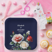 Dunkelrosa Hübsche rote Rosen Blumenhochzeit Pappteller (Party)