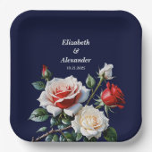 Dunkelrosa Hübsche rote Rosen Blumenhochzeit Pappteller (Vorderseite)