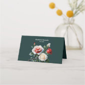 Dunkelrosa Hübsche rote Rosen Blumenhochzeit Platzkarte (Rückseite)