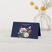 Dunkelrosa Hübsche rote Rosen Blumenhochzeit Platzkarte (Rückseite)