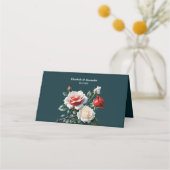 Dunkelrosa Hübsche rote Rosen Blumenhochzeit Platzkarte (Rückseite)