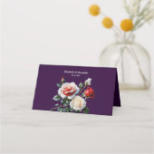 Dunkelrosa Hübsche rote Rosen Blumenhochzeit Platzkarte (Rückseite)