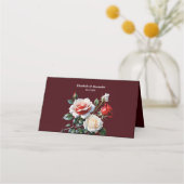 Dunkelrosa Hübsche rote Rosen Blumenhochzeit Platzkarte (Rückseite)