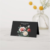Dunkelrosa Hübsche rote Rosen Blumenhochzeit Platzkarte (Rückseite)