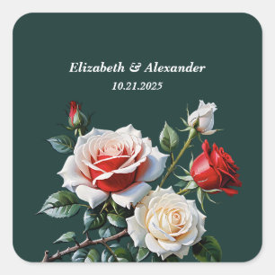 Dunkelrosa Hübsche rote Rosen Blumenhochzeit Quadratischer Aufkleber
