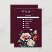 Dunkelrosa Hübsche rote Rosen Blumenhochzeit RSVP Karte (Vorne/Hinten)