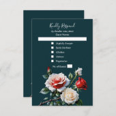 Dunkelrosa Hübsche rote Rosen Blumenhochzeit RSVP Karte (Vorne/Hinten)