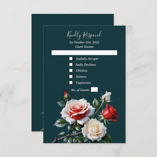 Dunkelrosa Hübsche rote Rosen Blumenhochzeit RSVP Karte (Vorne/Hinten)