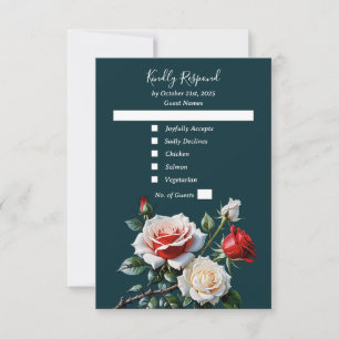 Dunkelrosa Hübsche rote Rosen Blumenhochzeit RSVP Karte